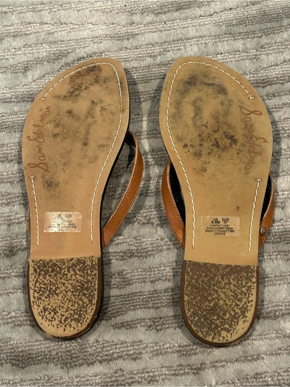 Sam Edelman Brown with Gold Strap Croc-Embossed Thong Sandals - Picture 2 of 2